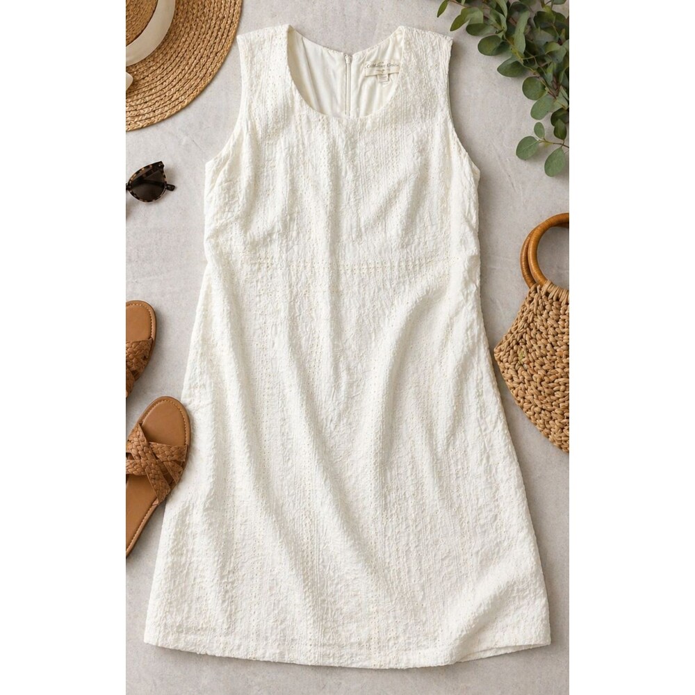 Coldwater Creek White Eyelet Dress Women’s Size 14 Sleeveless Textured Shift